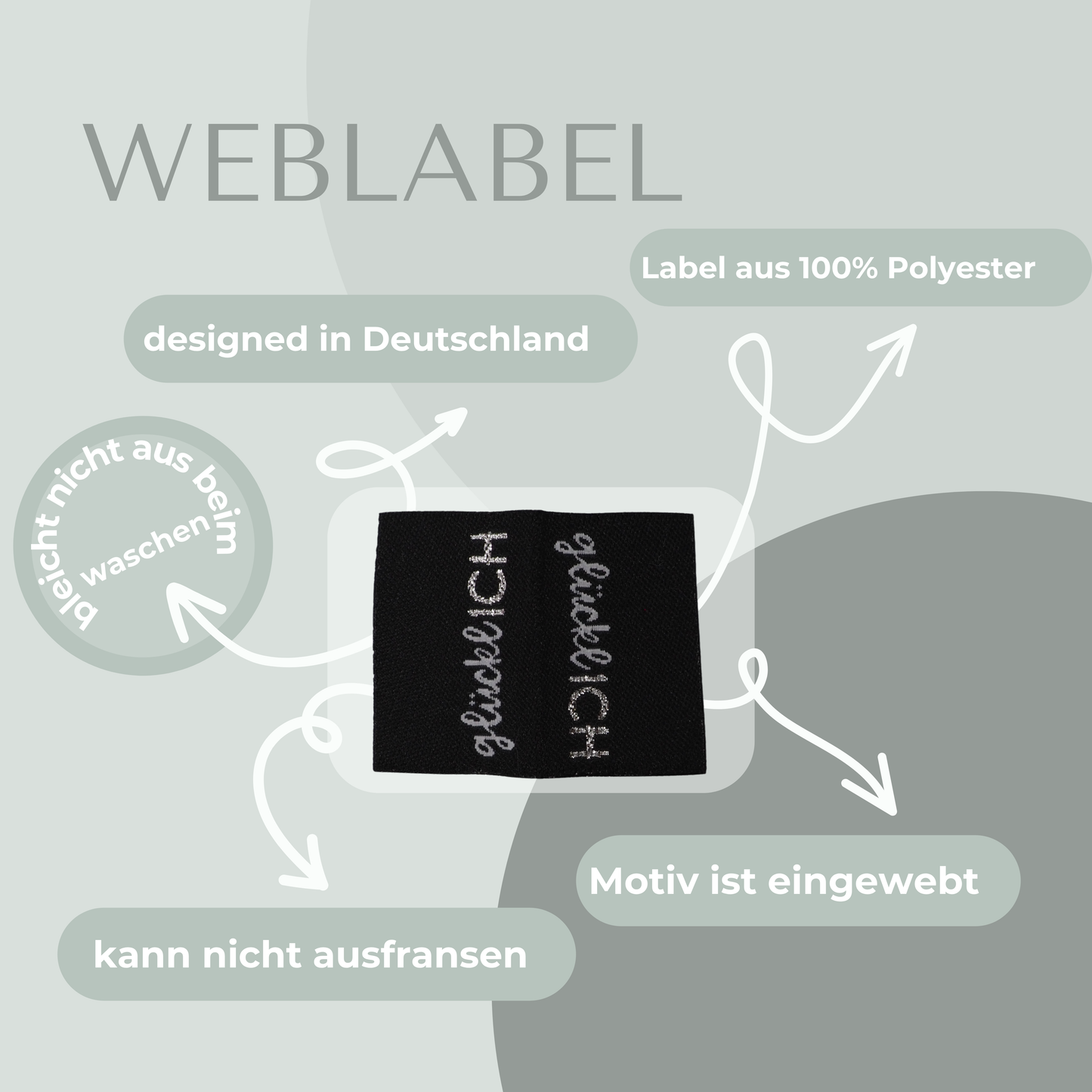 glücklICH in Schwarz Web Label gewebt Eigenproduktion