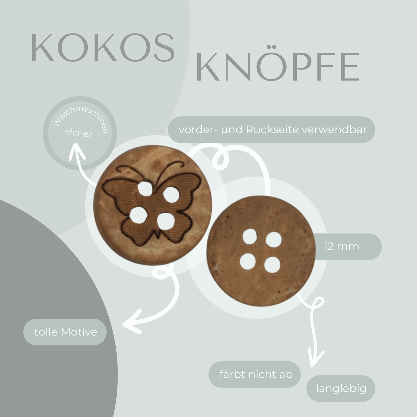 Kokosknopf mit Schmetterling 12mm