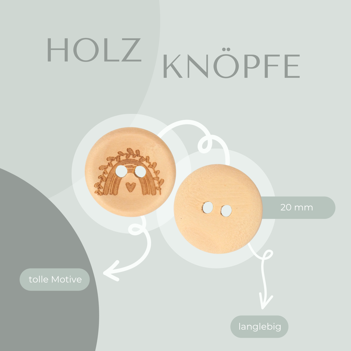 Eigenproduktion Holzknopf Regenbogen  20mm