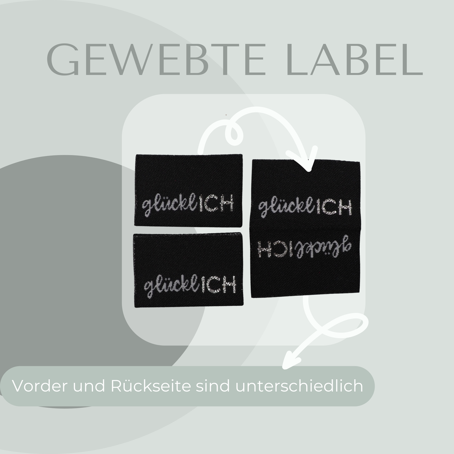 glücklICH in Schwarz Web Label gewebt Eigenproduktion