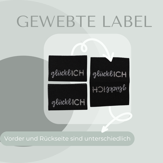 glücklICH in Schwarz Web Label gewebt Eigenproduktion
