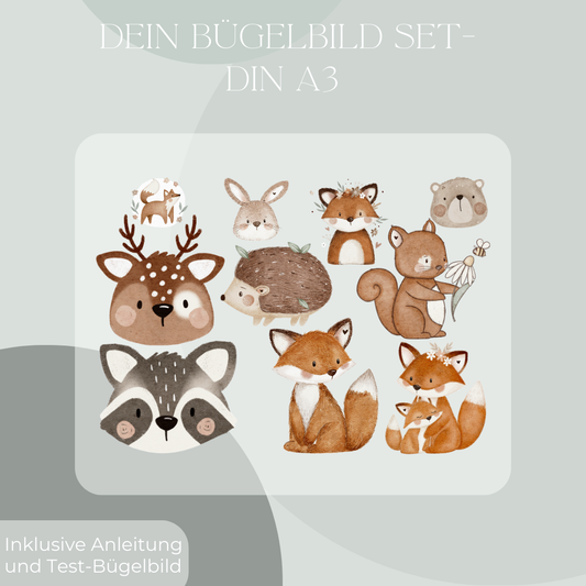 Waldtiere Set Bügelbild Eigenproduktion DIN A3