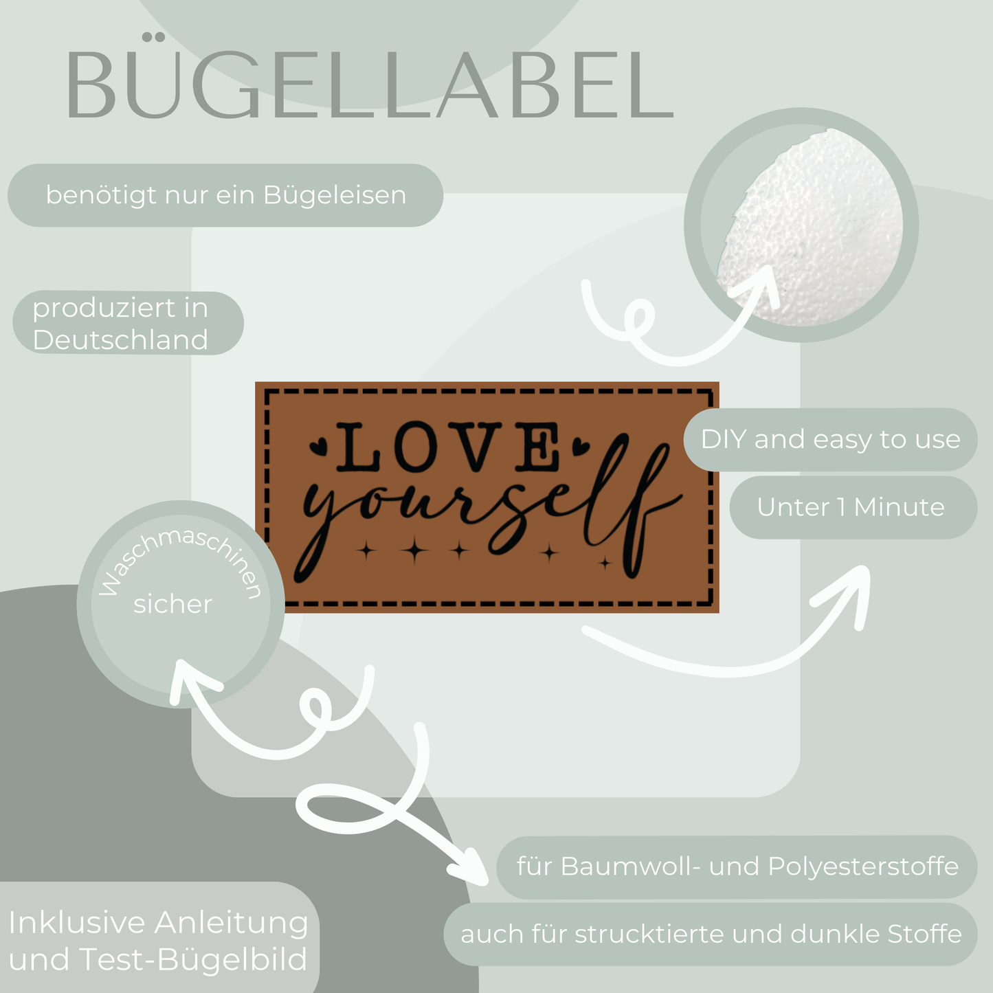 Love yourself Bügel Label Bügellabel Eigenproduktion