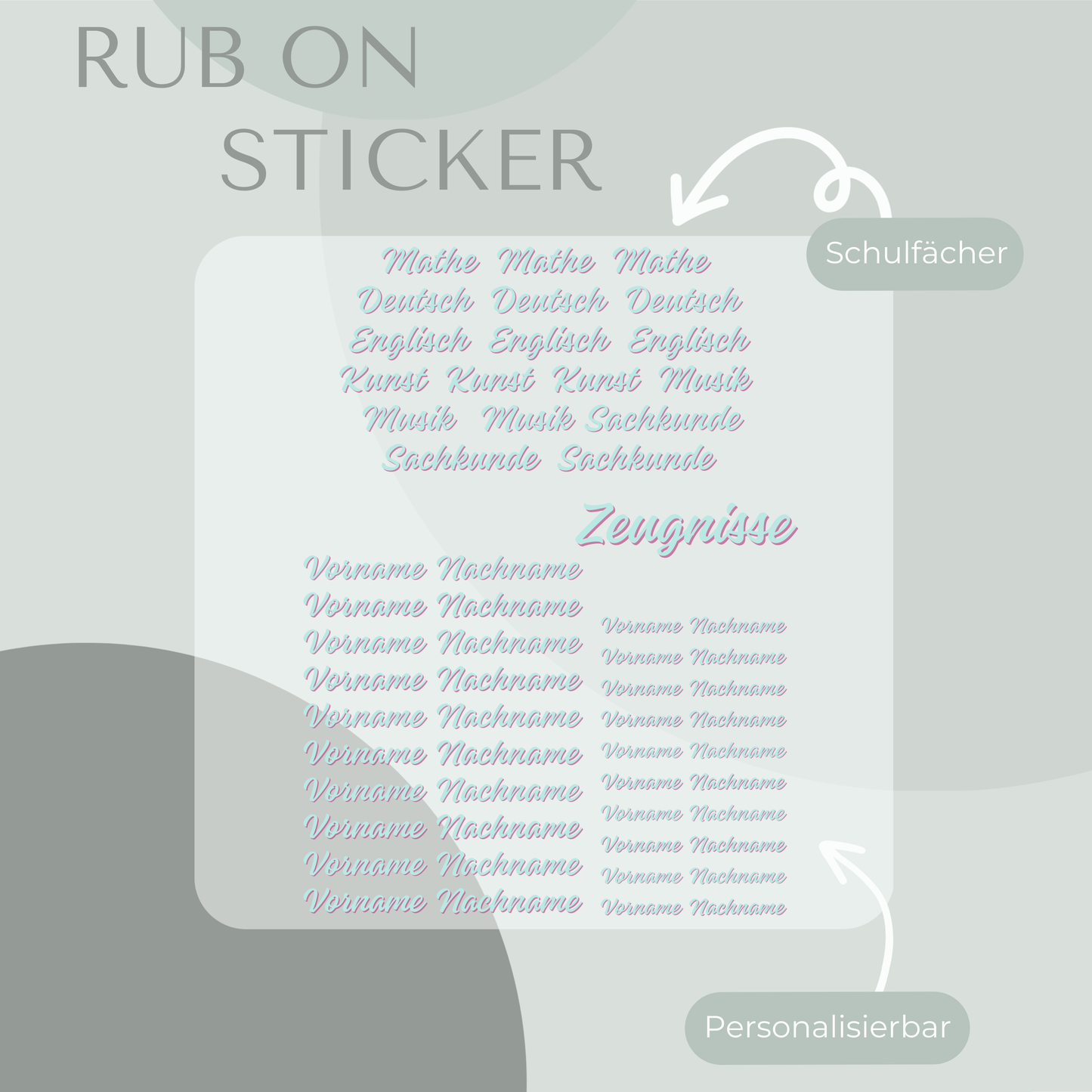 Meerjungfrau II Rub-On Sticker Set personalisierbar