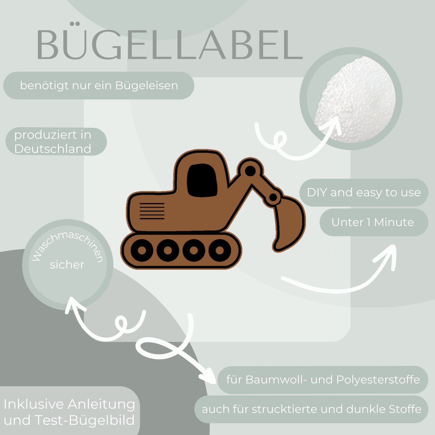 Bagger Bügel Label Bügellabel Eigenproduktion