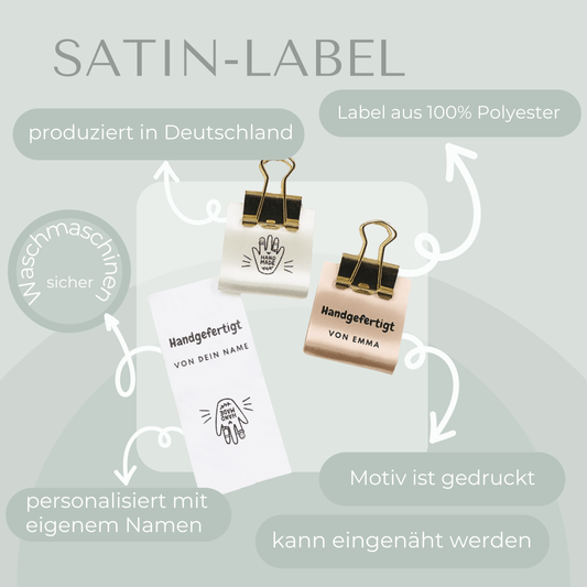 Personalisierte Satin Label - Handmade, Handgefertigt - personalisiert mit eigenem Namen