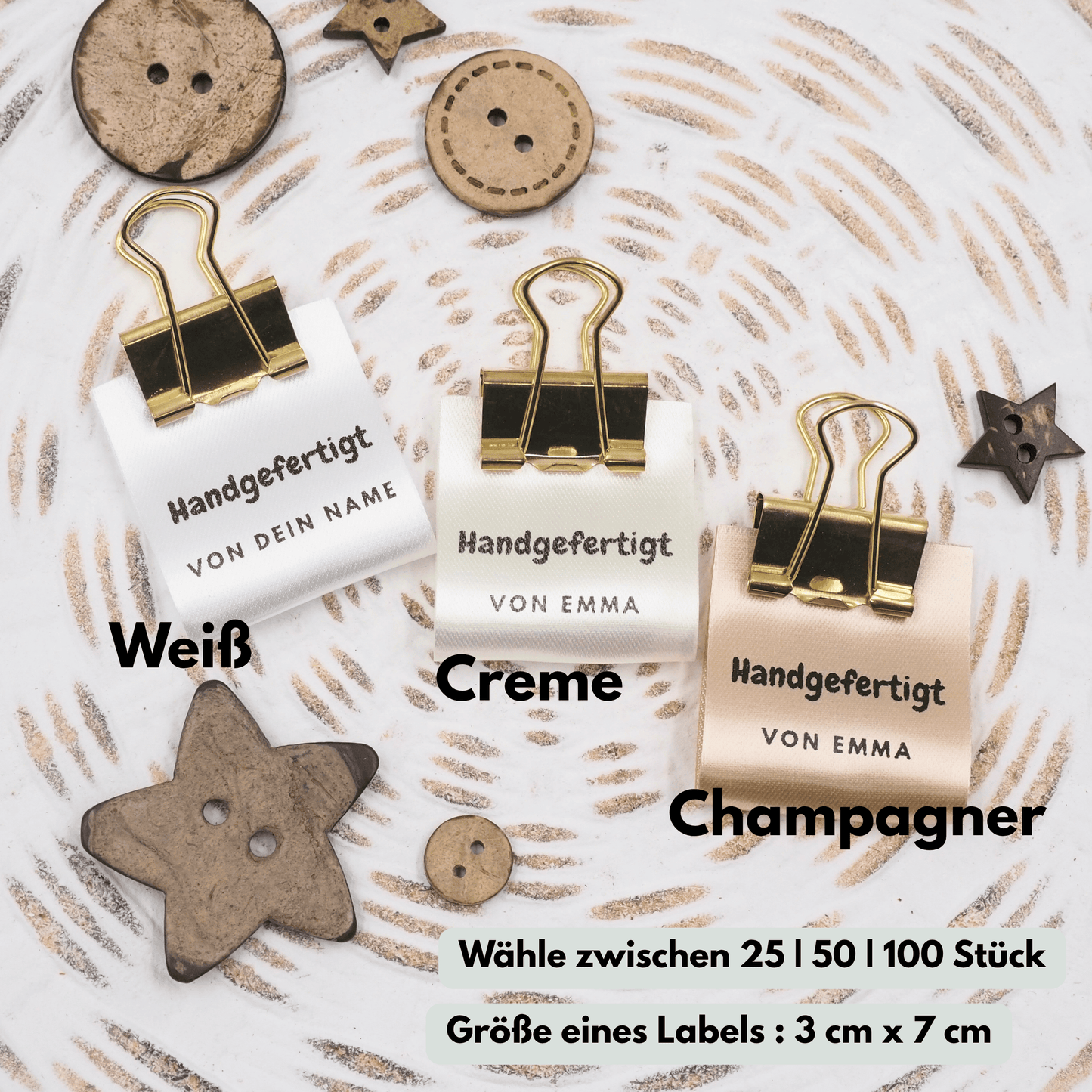 Personalisierte Satin Label - "Mit Liebe gestrickt" - personalisiert mit eigenem Namen
