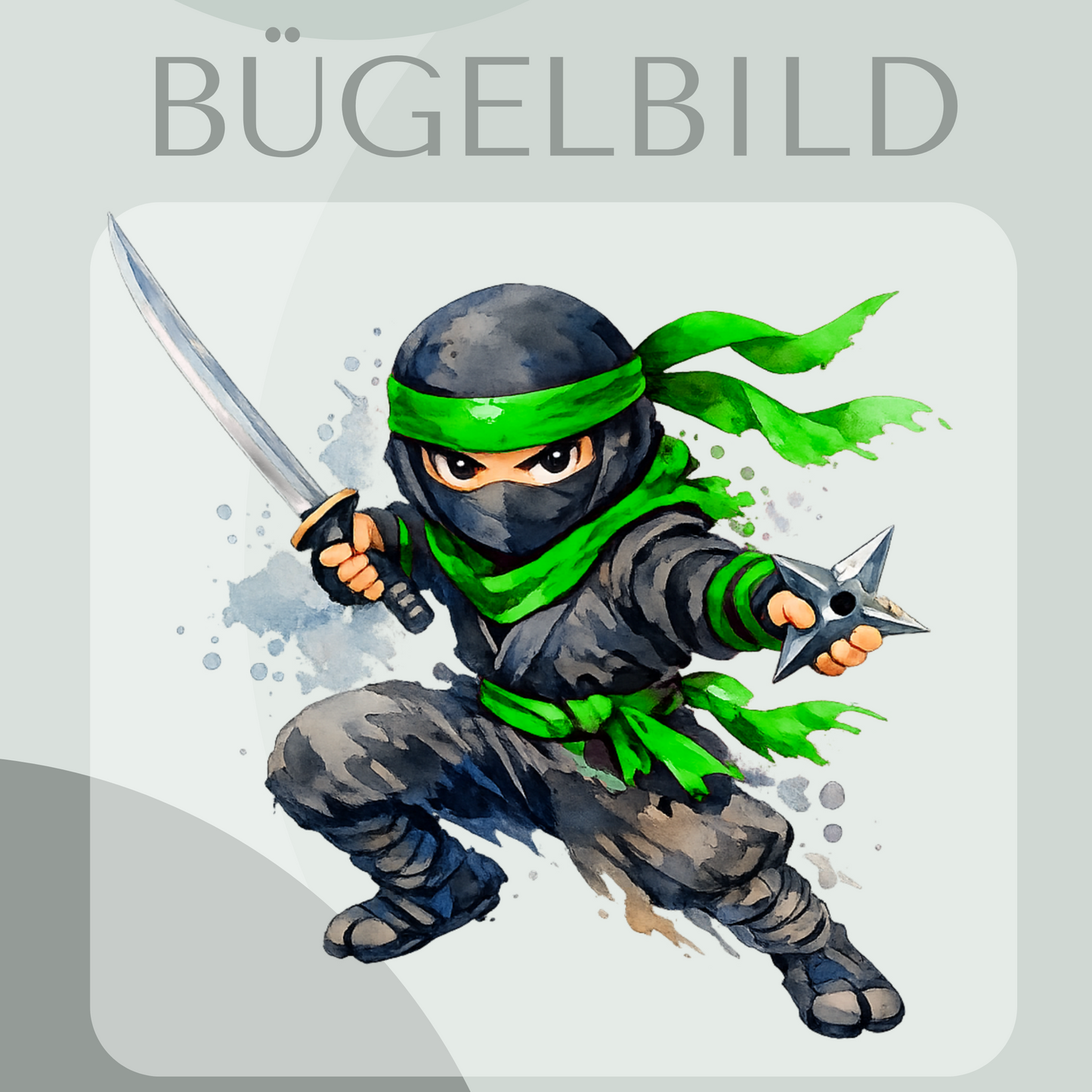 Grüner Ninja Bügelbild Eigenproduktion