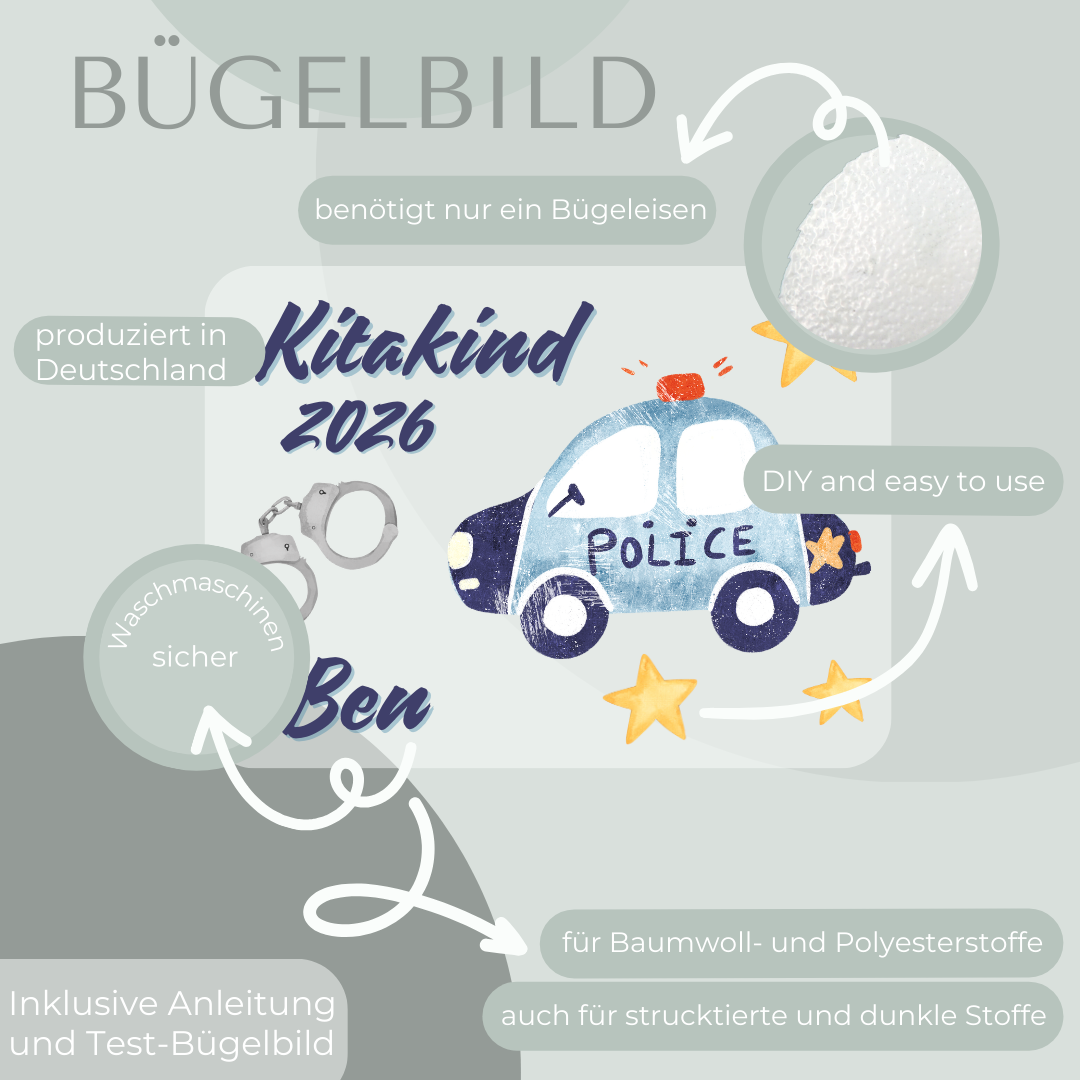 Personalisiertes Bügelbild-Set Kitakind 2026 Polizei