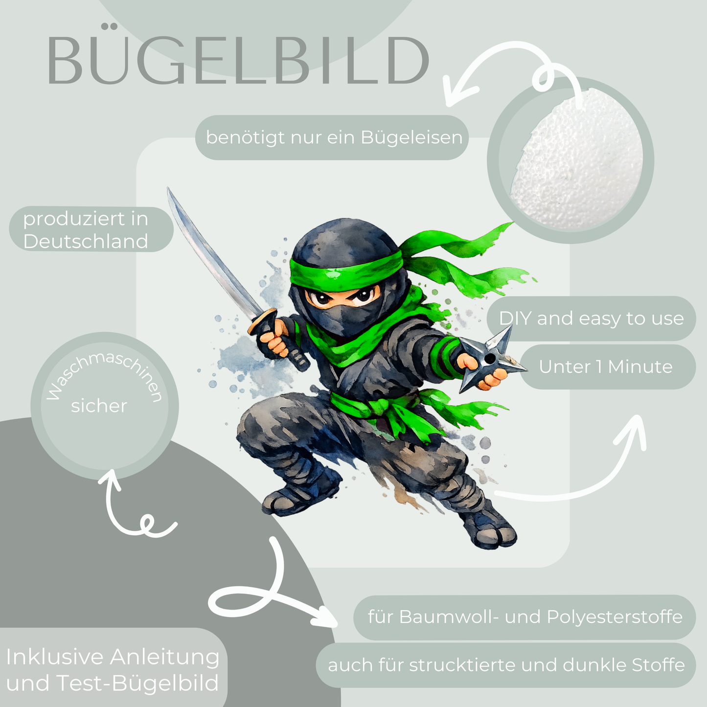 Grüner Ninja Bügelbild Eigenproduktion