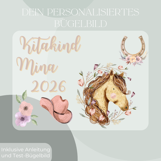Personalisiertes Bügeld-Bild Bügelbild-Set Kitakind 2026 Pferd