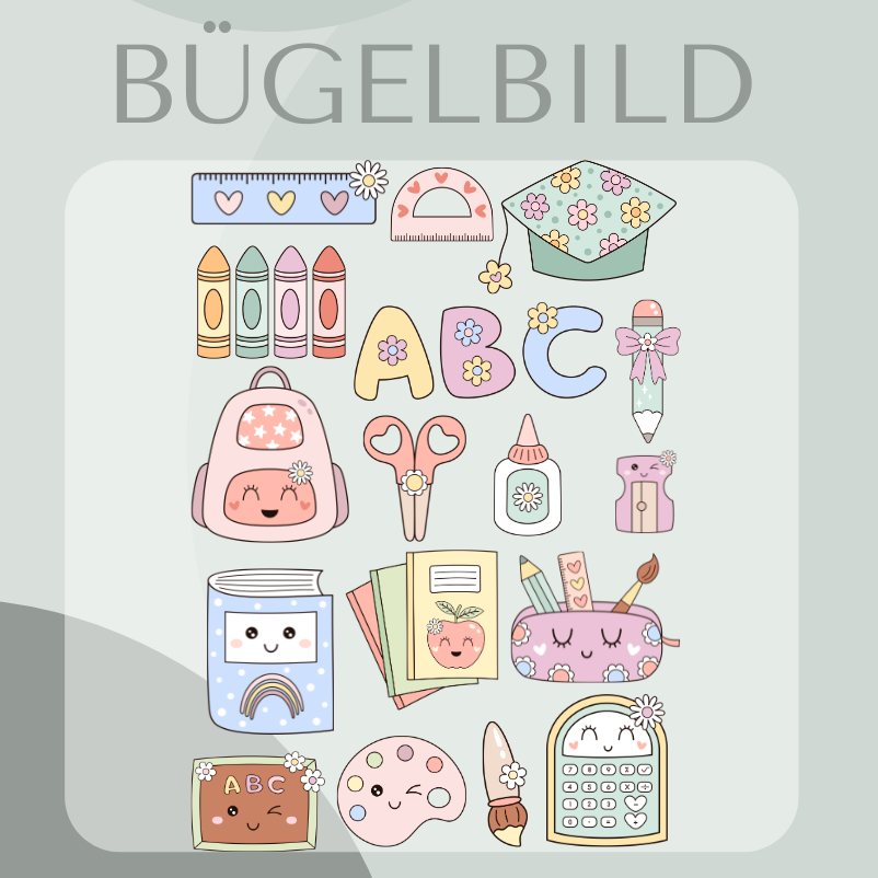 Kawaii Schule Bügelbild-Set Eigenproduktion DIN A4