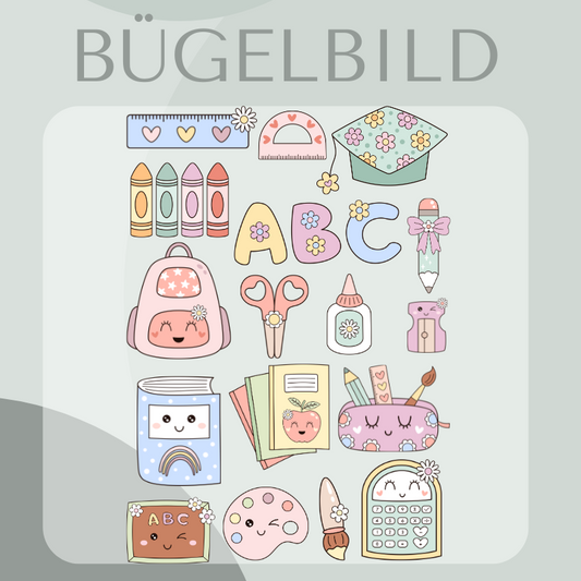 Kawaii Schule Bügelbild-Set Eigenproduktion DIN A4