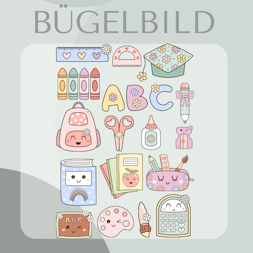 Kawaii Schule Bügelbild-Set Eigenproduktion DIN A5