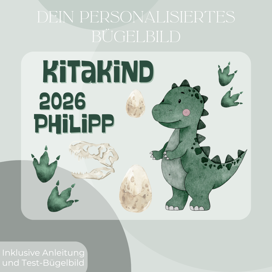 Personalisiertes Bügelbild-Set Kitakind 2026 Dinosaurier