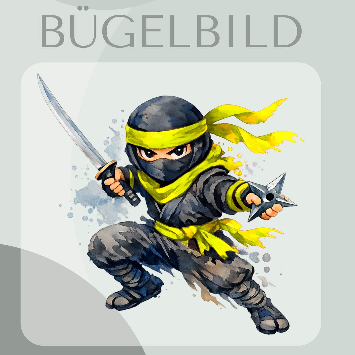 Gelber Ninja Bügelbild Eigenproduktion