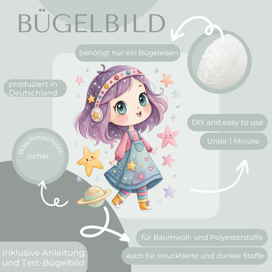 Sternen Mädchen mit Kopfhörer - Bügelbild Eigenproduktion