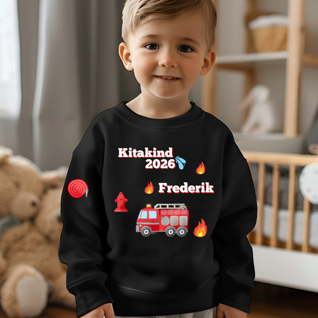 Personalisiertes Bügel-Bild Bügelbild-Set Kitakind 2026 Feuerwehr-Motiv
