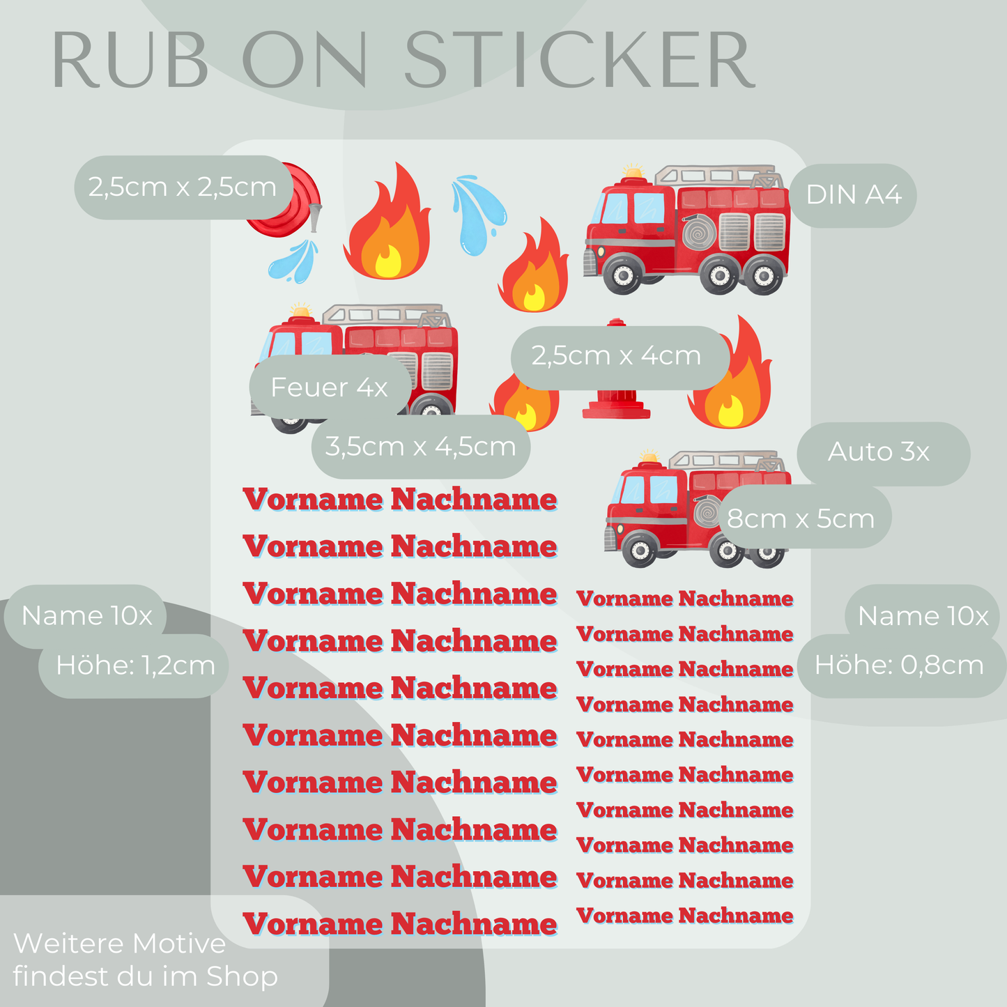 Feuerwehr Rub-On Sticker Set personalisierbar