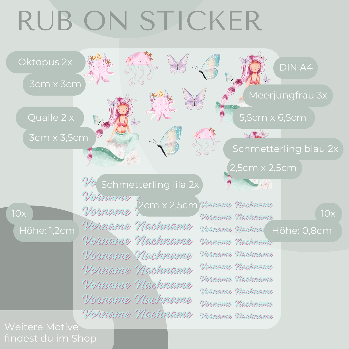 Meerjungfrau II Rub-On Sticker Set personalisierbar