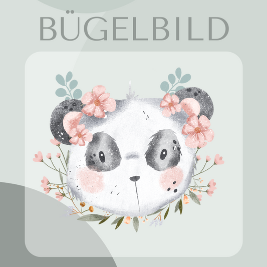 Panda mit Blumen Bügel-Bild Bügelbild Eigenproduktion