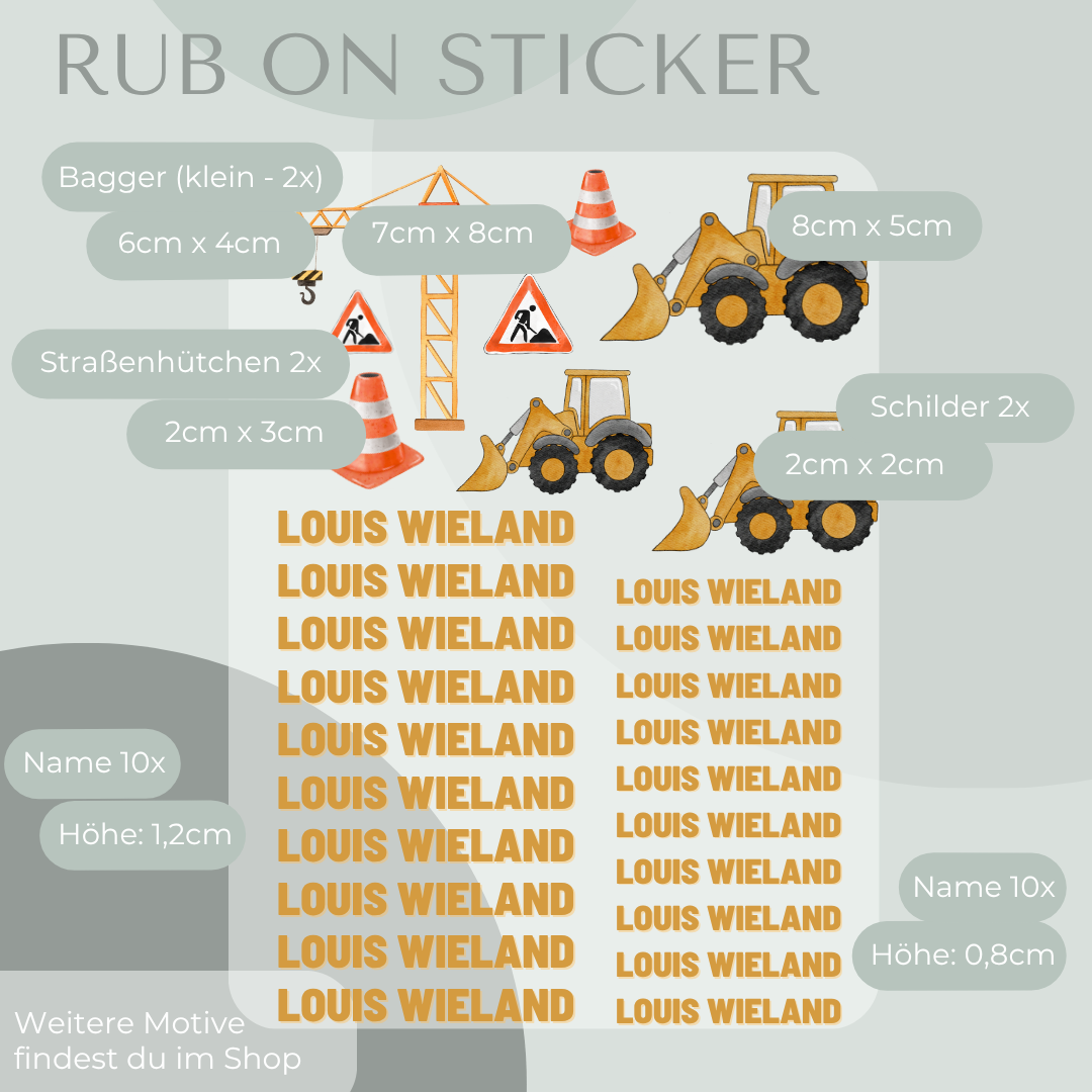 Baustelle Rub-On Sticker Set personalisierbar