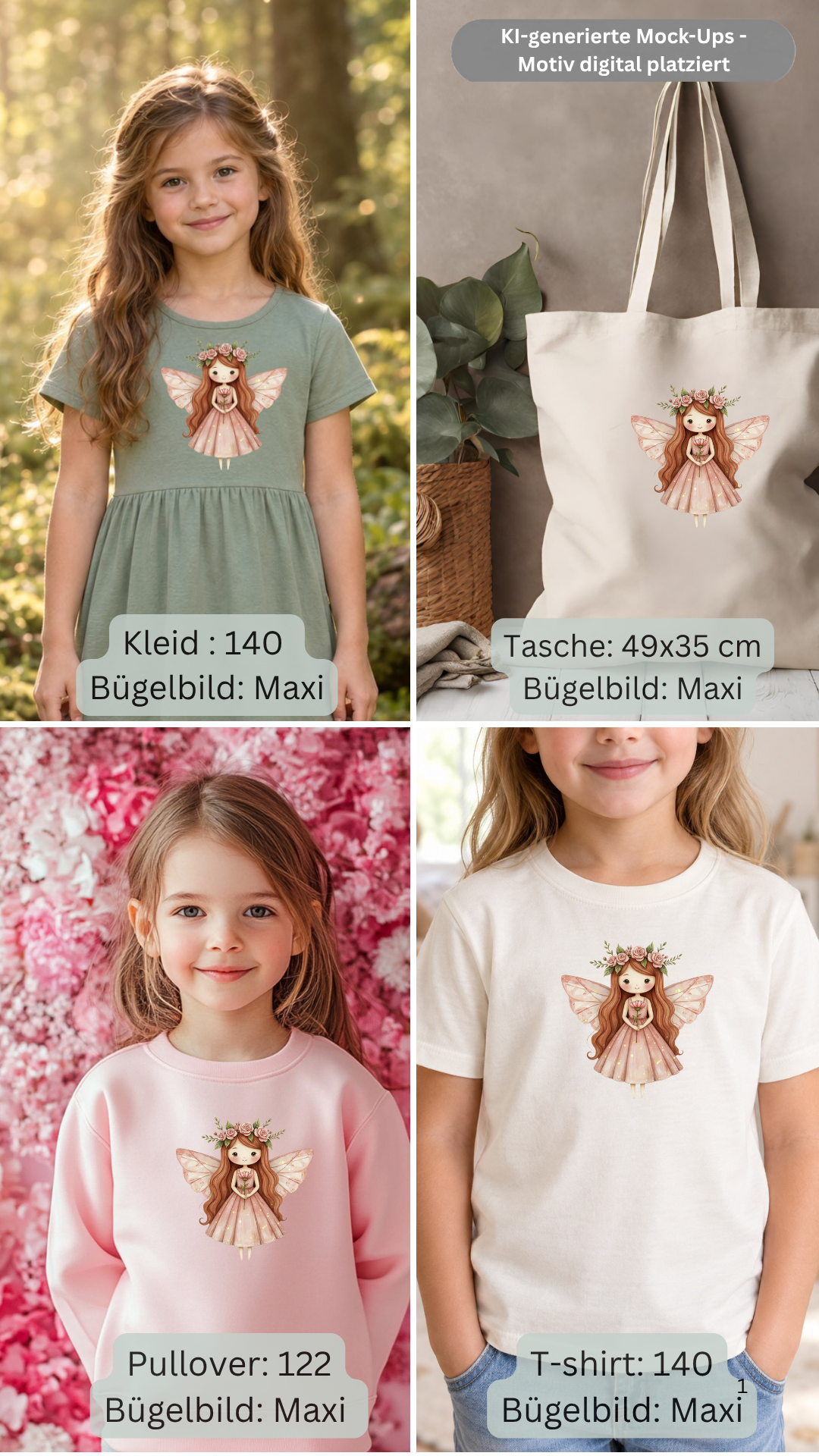 Fee rosa mit Blume Bügel-Bild Bügelbild Eigenproduktion