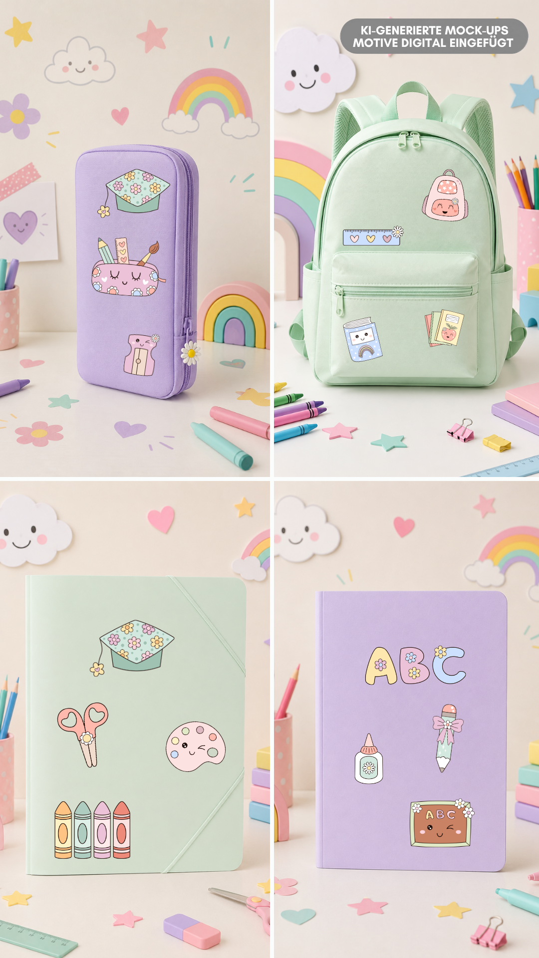Kawaii Schule Rub-On Sticker Set