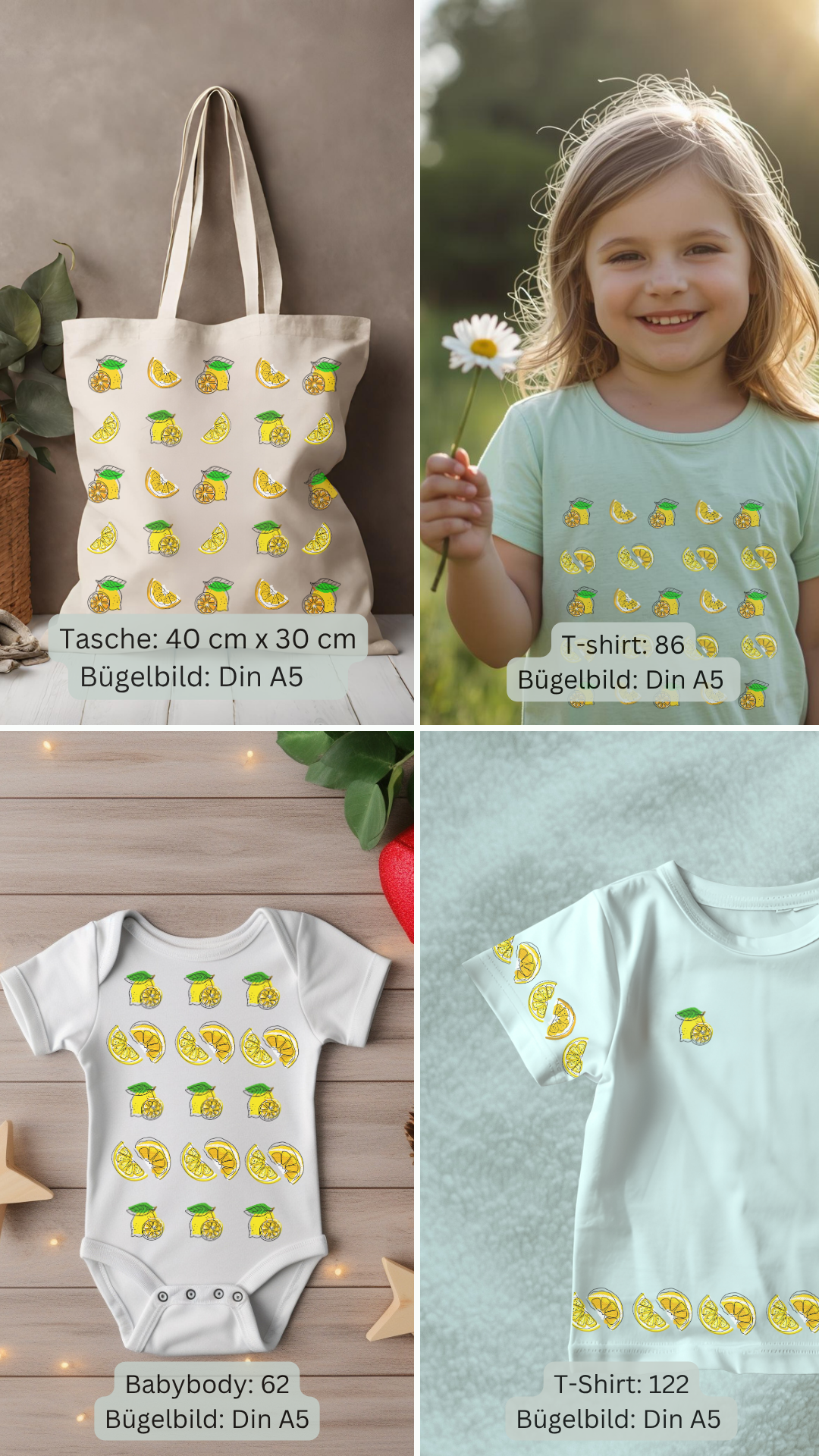 Mini Zitronen Set  Bügelbild Eigenproduktion DIN A5