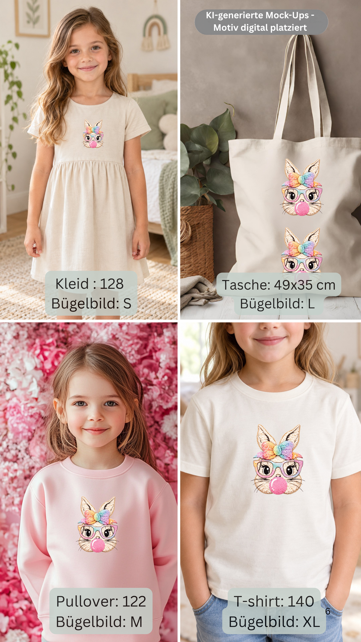 Funky Hase mit Bubblegum Blase Bügel-Bild Bügelbild Eigenproduktion
