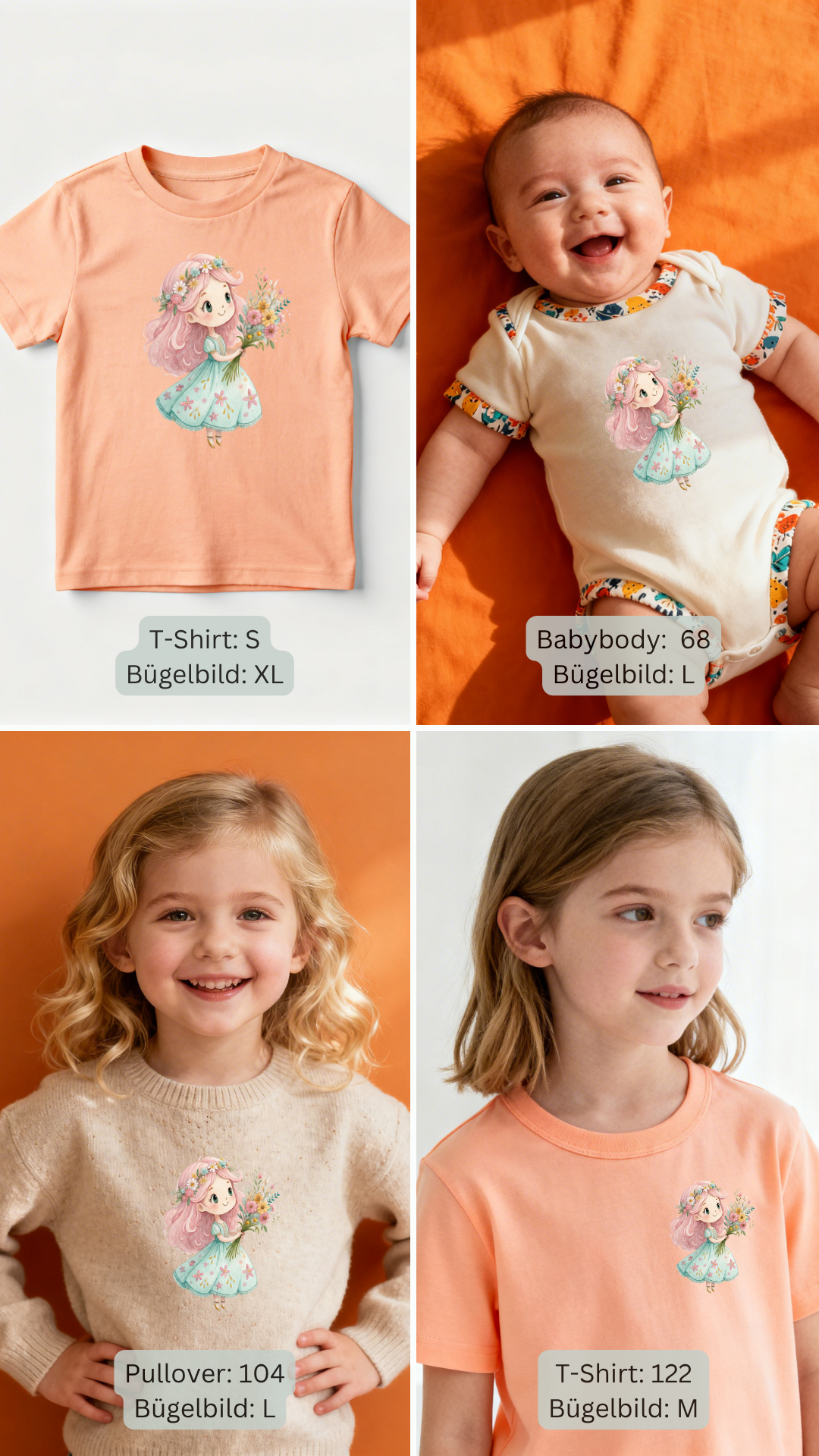 Blumen Mädchen Bügelbild mit Blumenstrauß und Blumenkranz Eigenproduktion