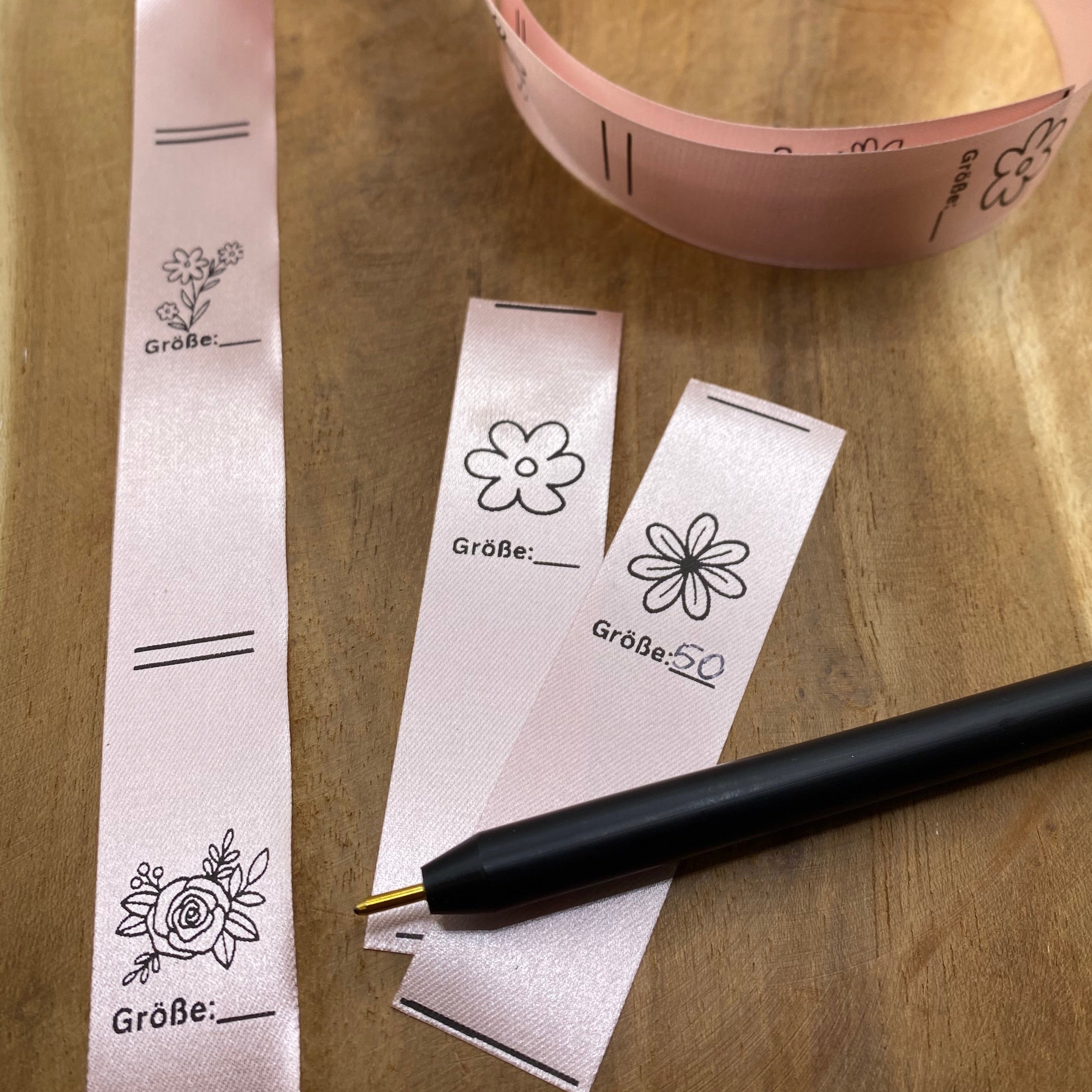 5 Stück Blumen Größen Label zum beschriften Satin Label – Ameloua