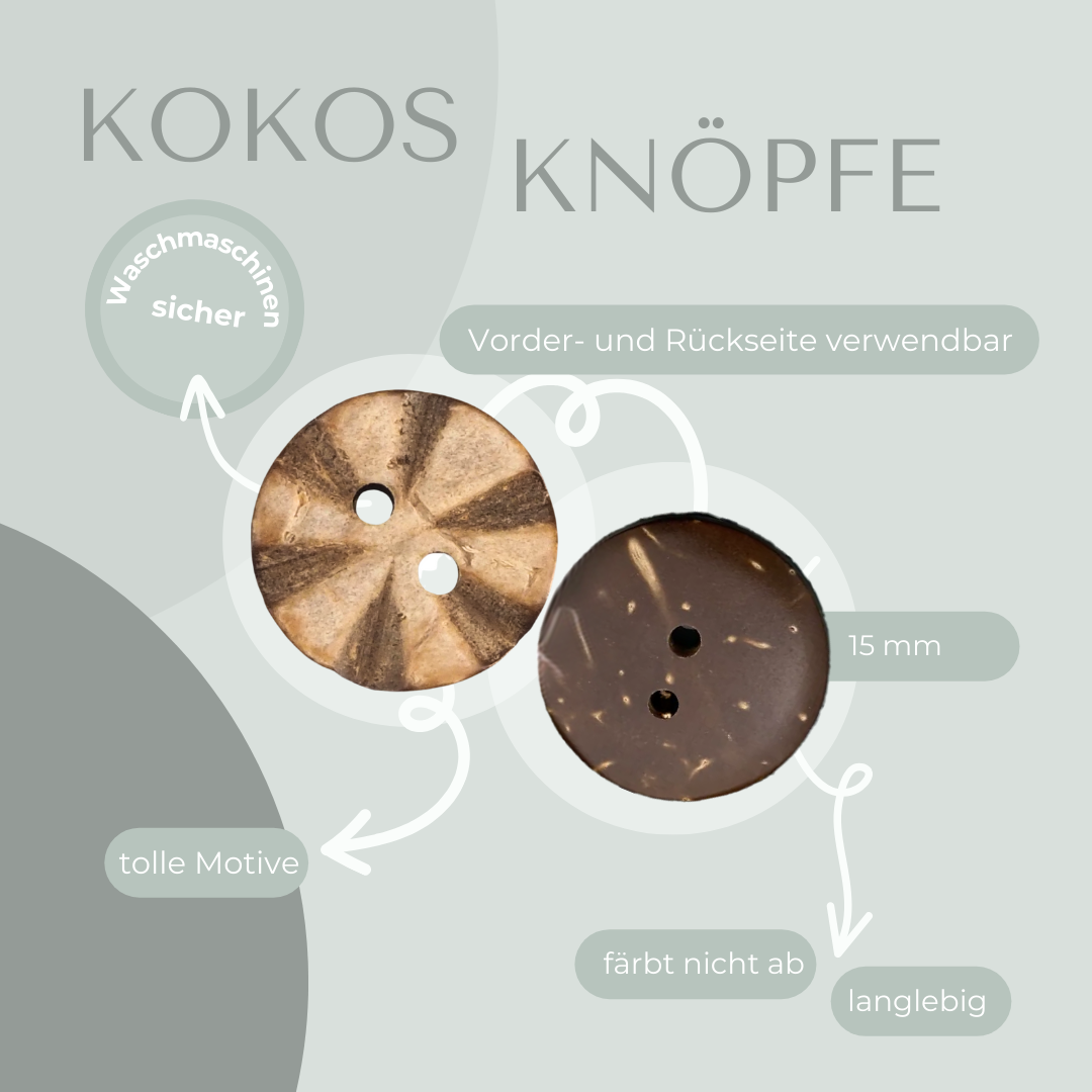 Kokosknopf mit Rillen 15mm