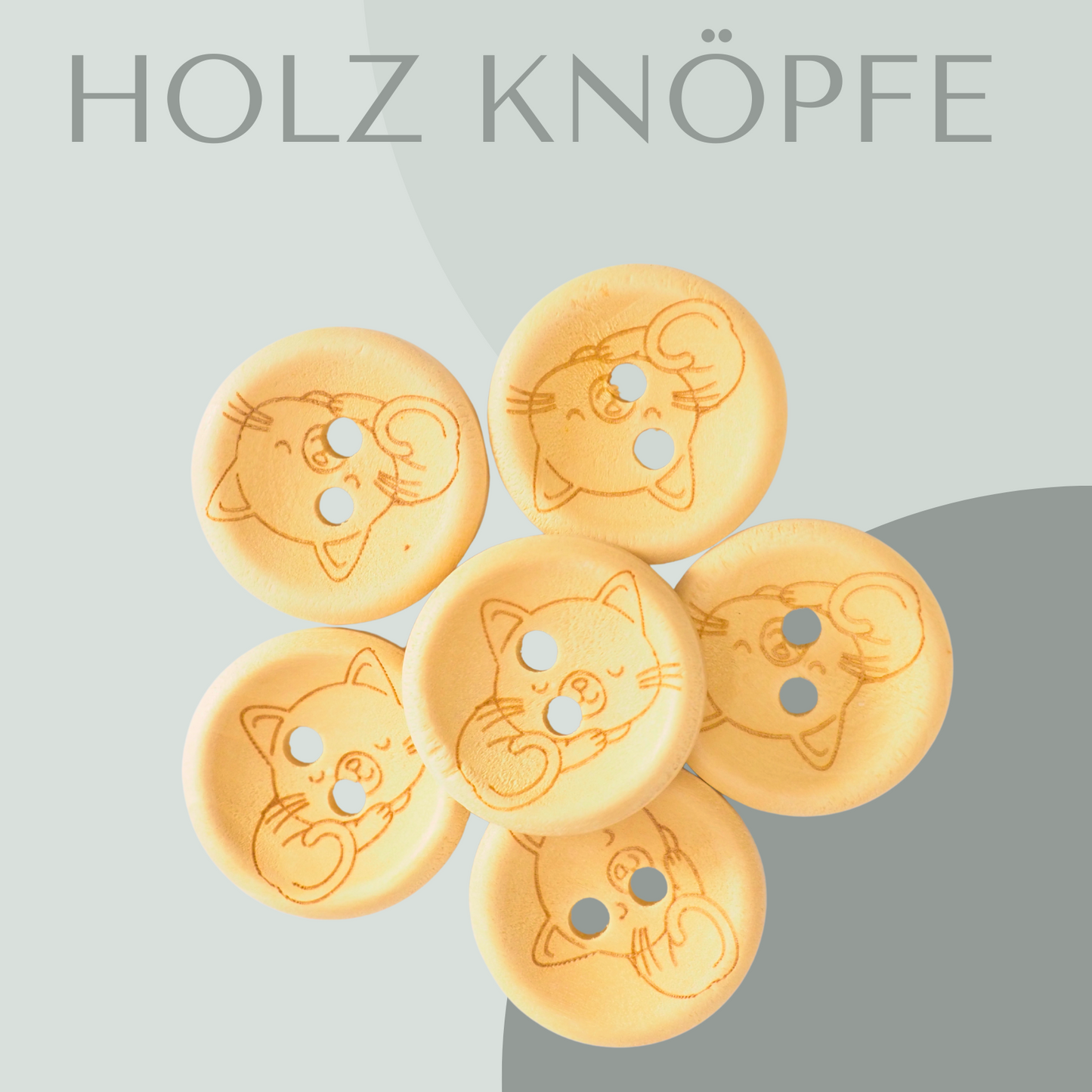 Eigenproduktion Holzknopf Katze 20mm