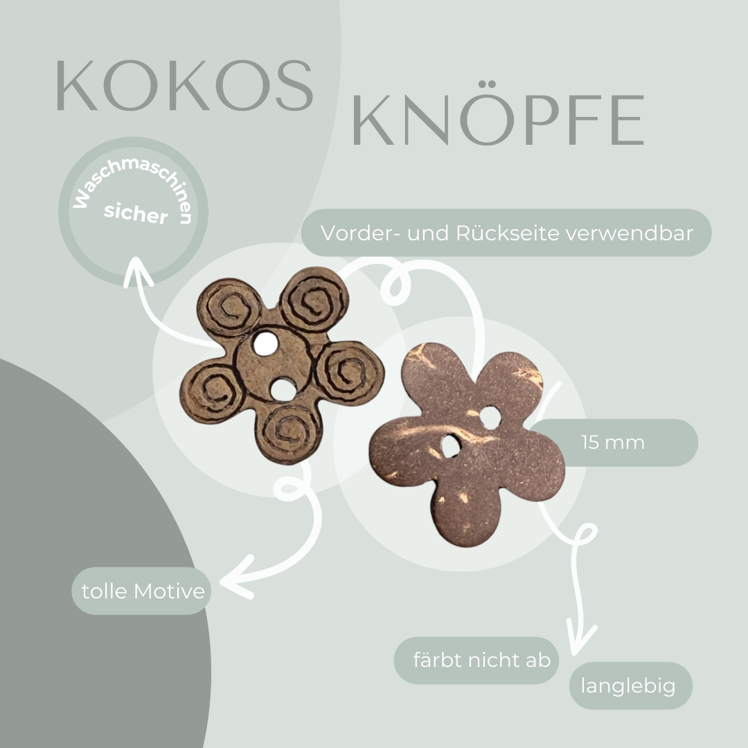 Kokosknopf Spiral Blumenform 15mm