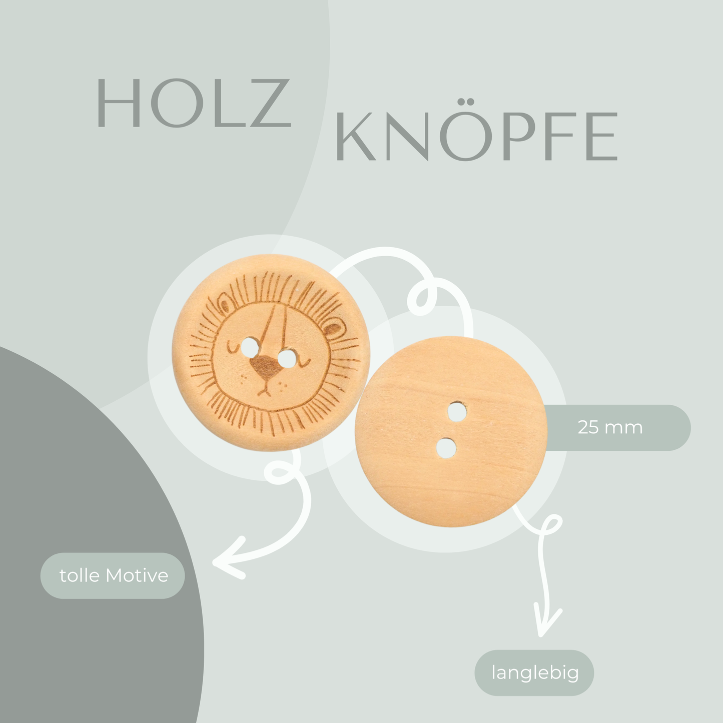 Eigenproduktion Holzknopf Löwe 25mm