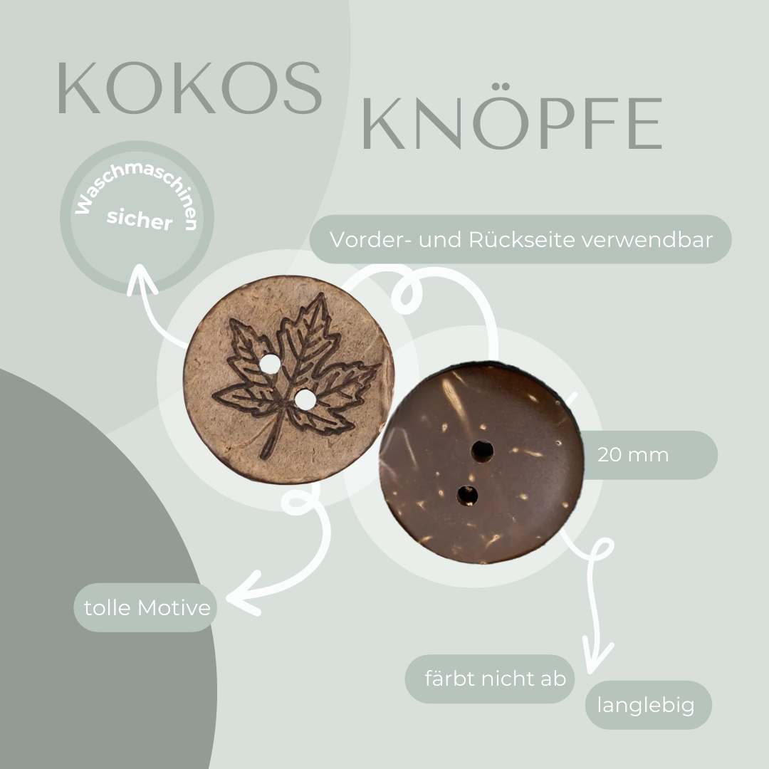 Eigenproduktion Kokosknopf Ahornblatt 20mm