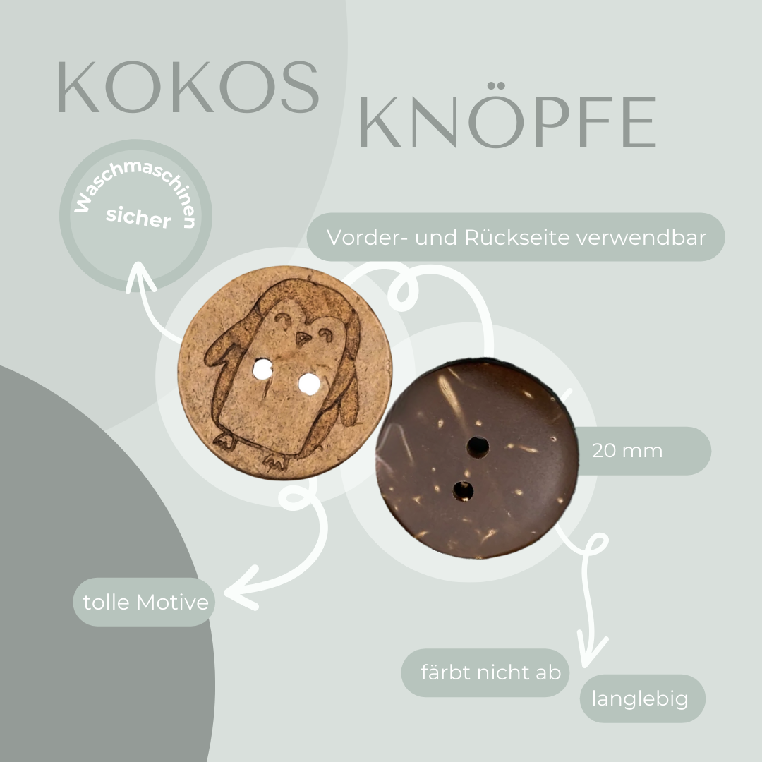 Eigenproduktion Kokosknopf Pinguin 20mm