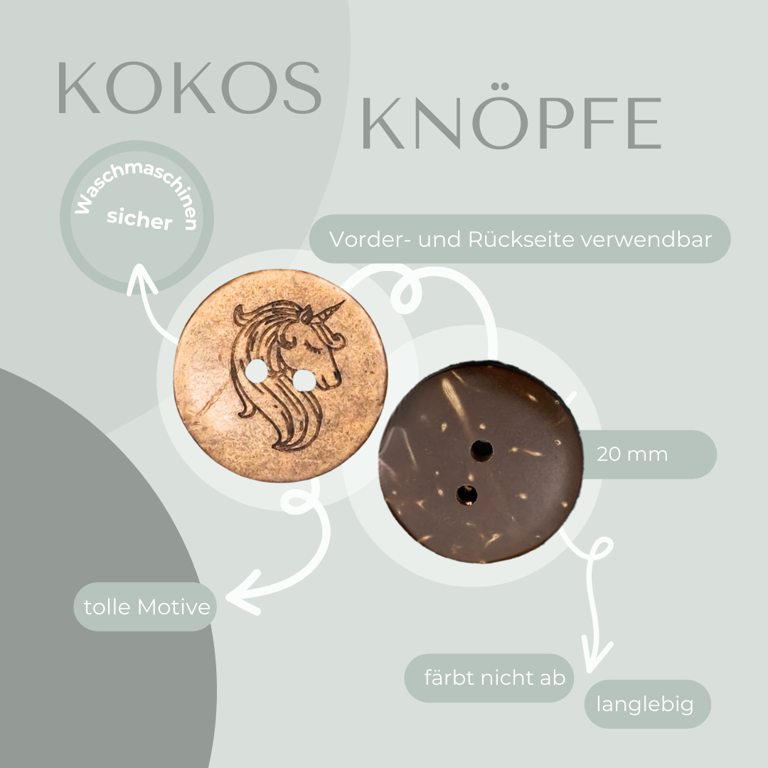 Eigenproduktion Kokosknopf Einhorn  20mm