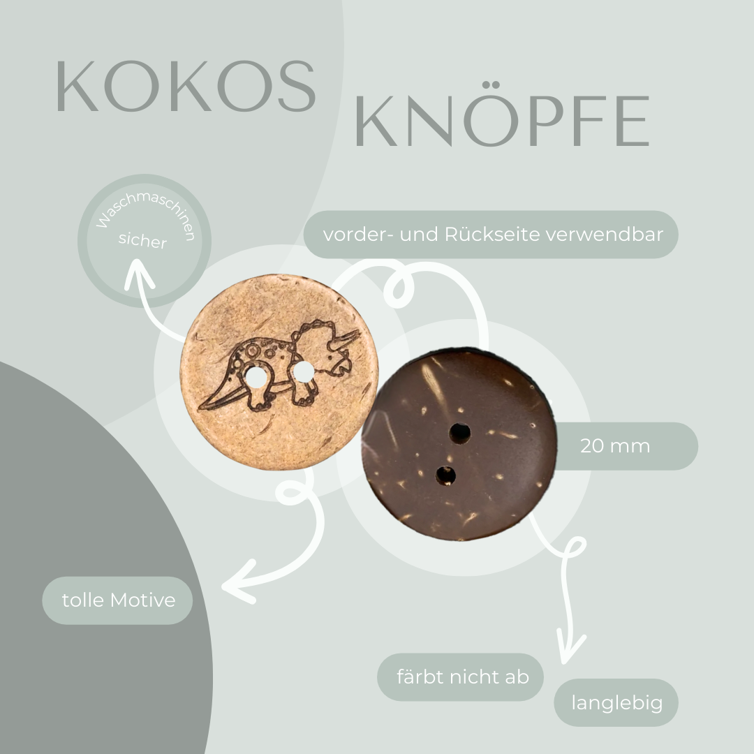 Eigenproduktion Kokosknopf Triceratops 20mm