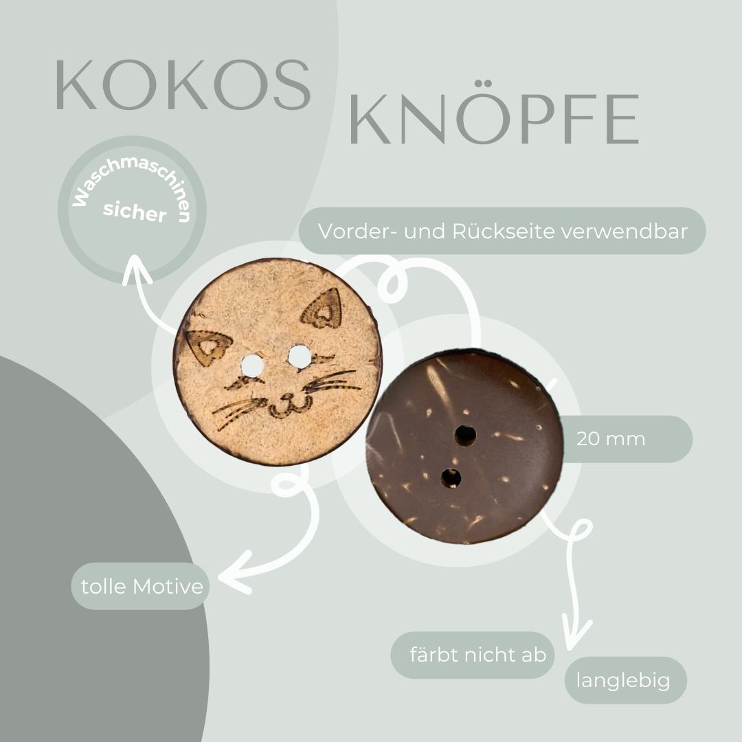 Eigenproduktion Kokosknopf Katze 20mm