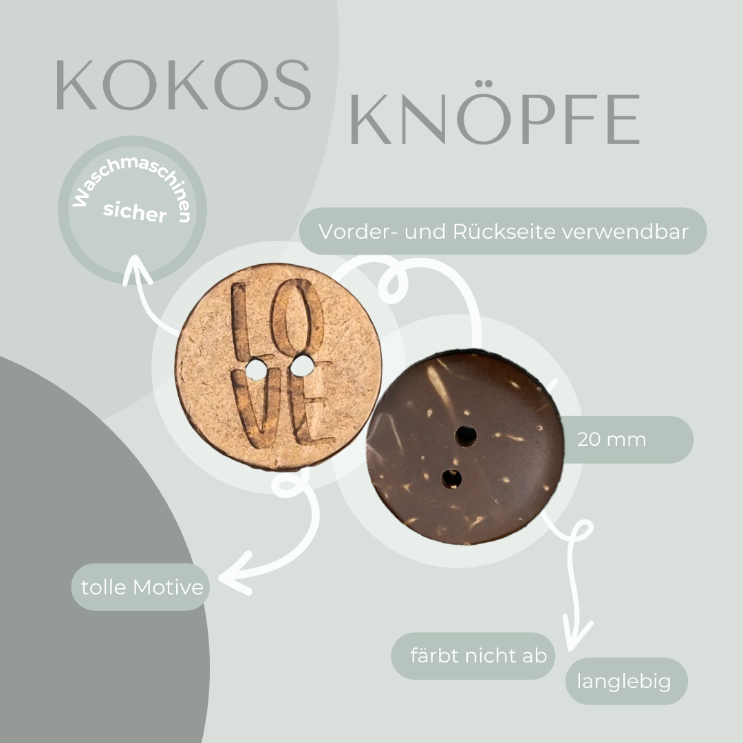 Eigenproduktion Kokosknopf LOVE 20mm