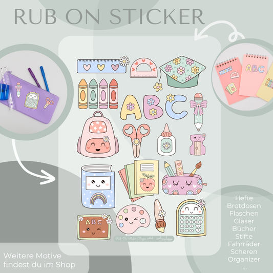 Kawaii Schule Rub-On Sticker Set