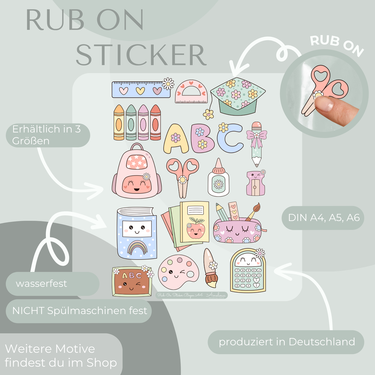 Kawaii Schule Rub-On Sticker Set