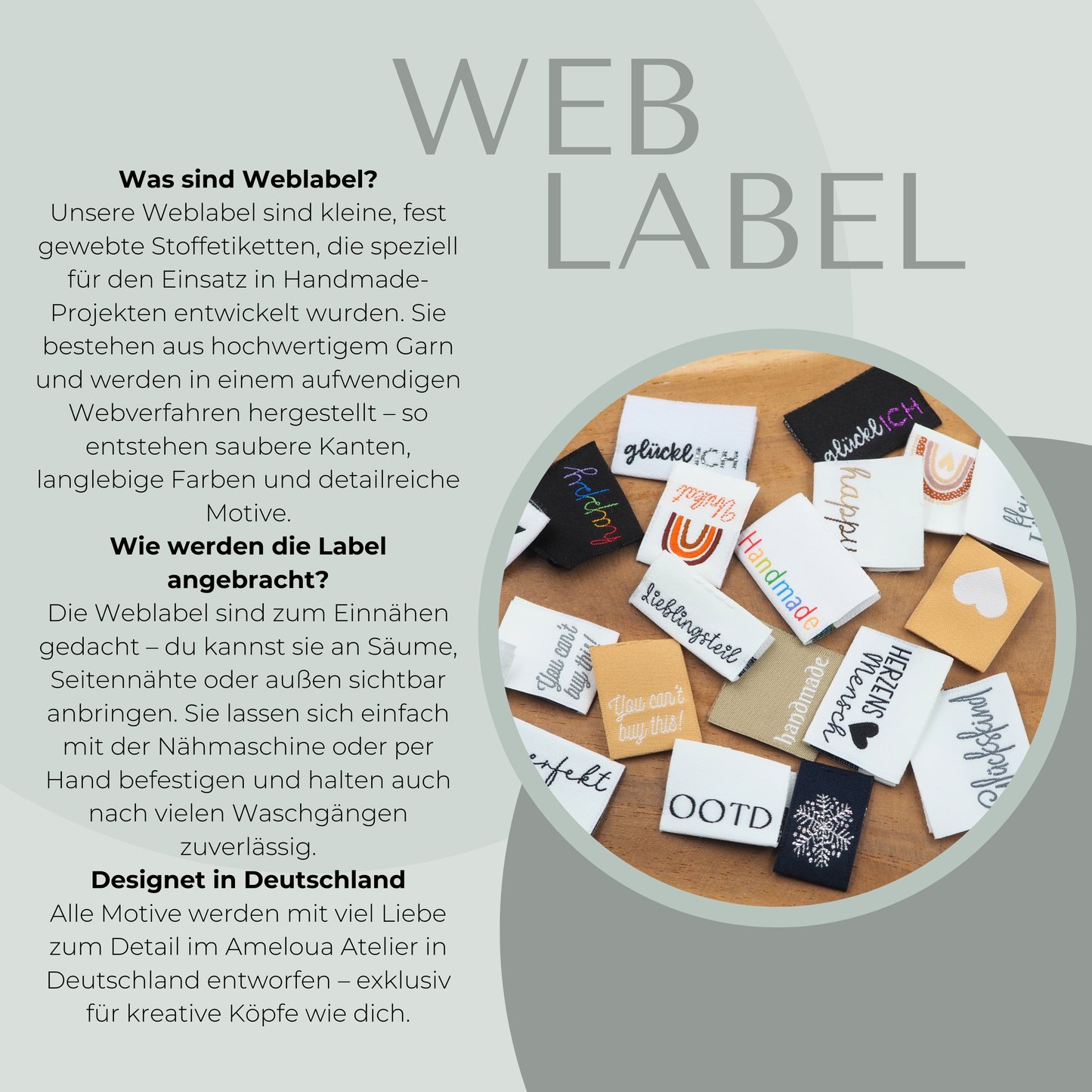 glücklICH in blau Web Label gewebt Eigenproduktion