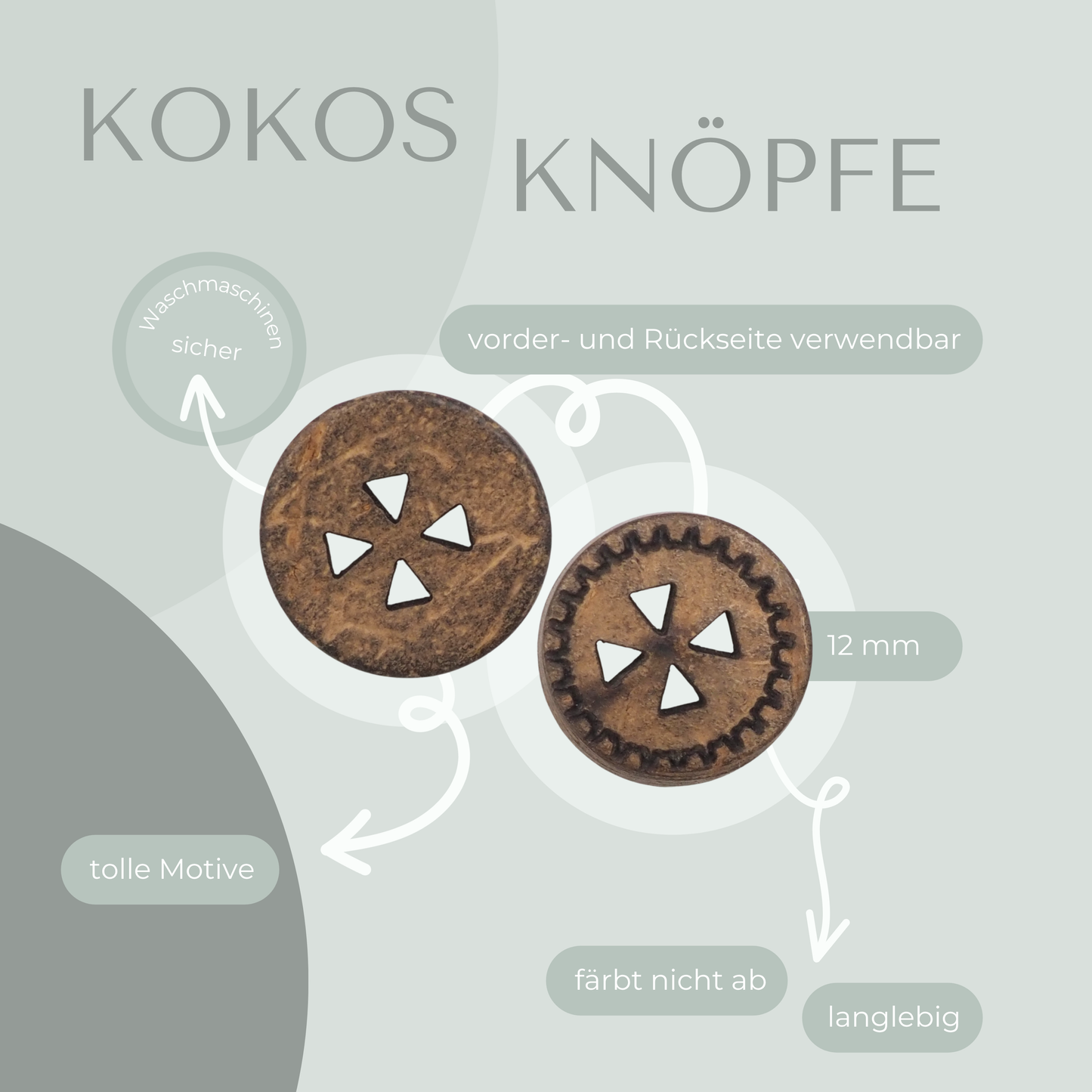 Kokosknopf mit Zackenmuster 12mm
