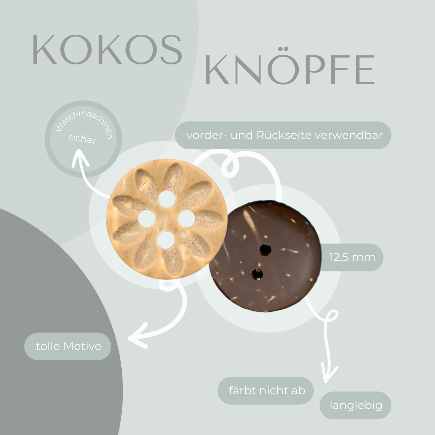 Kokosknopf Blumengravur 12,5 mm