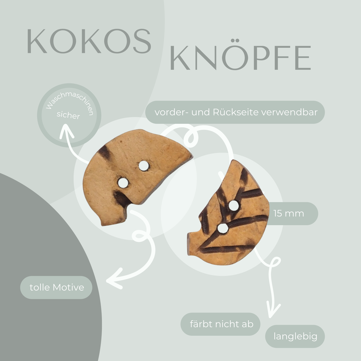 Kokosknopf Blattform 15 mm