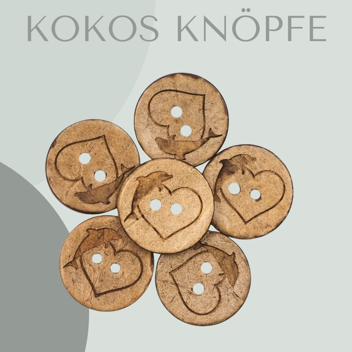 Eigenproduktion Kokosknopf Delfin mit Herz 20mm