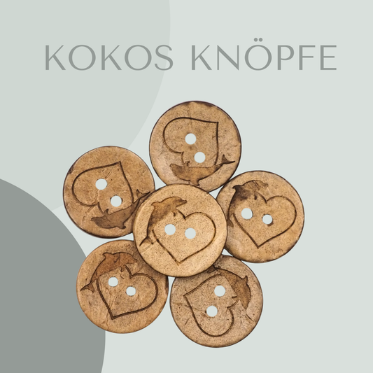 Eigenproduktion Kokosknopf Delfin mit Herz 20mm